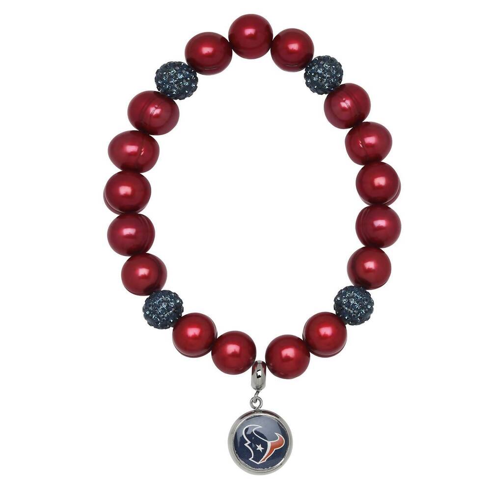 NEW HONORA houston texans stretch pearl & crystal bracelet in red